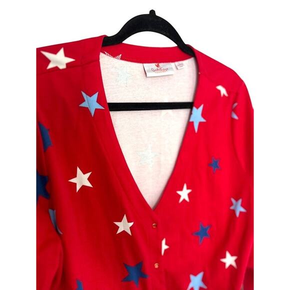 Quacker Factory Button Down Womens L Red Star Print Patriotic Rhinestone Button - Picture 3 of 10